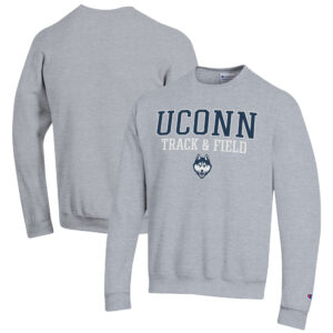 Men's Champion  Gray UConn Huskies Track & Field Stack Powerblend Pullover Sweatshirt