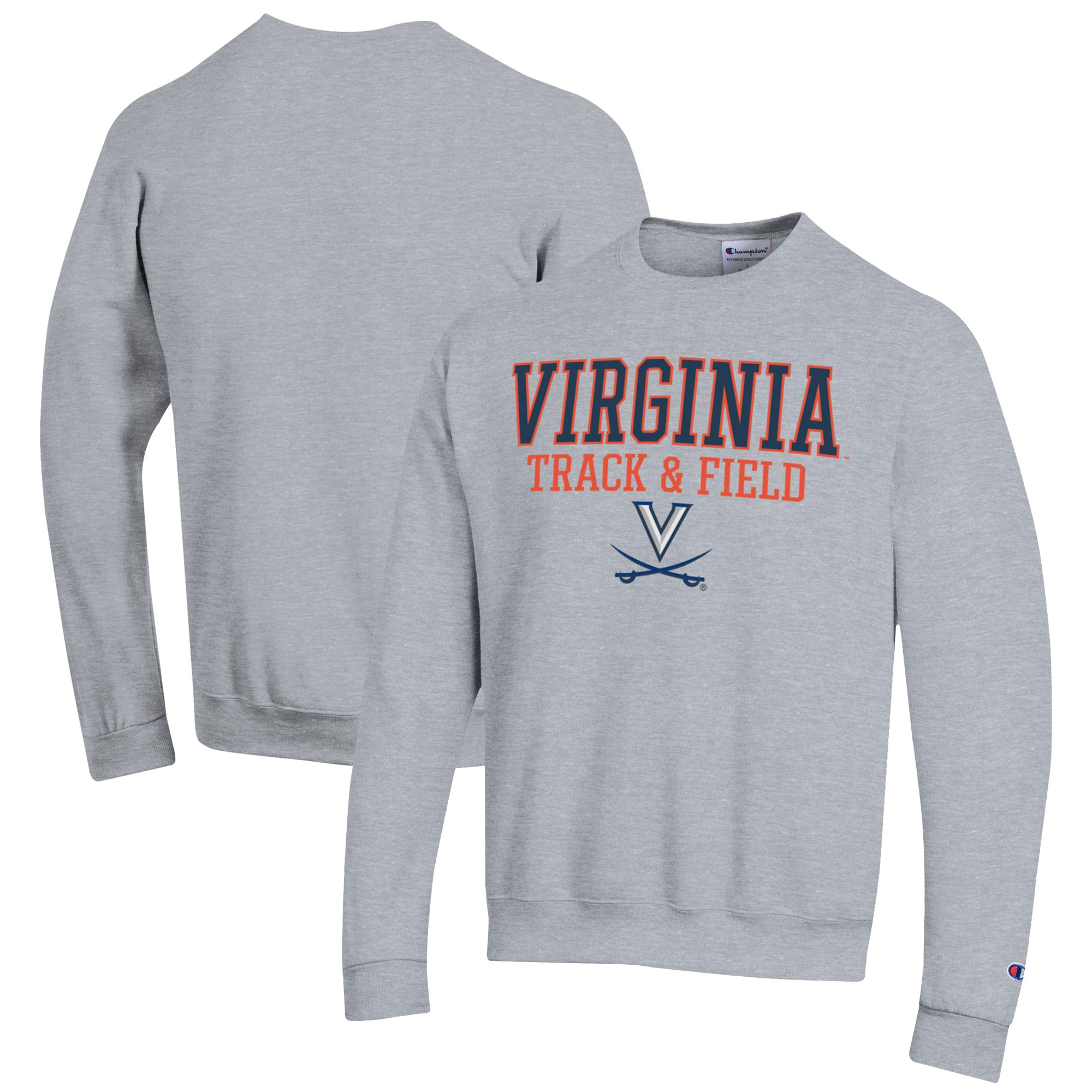 Men's Champion Gray Virginia Cavaliers Track & Field Stack Powerblend Pullover Sweatshirt - Image 2
