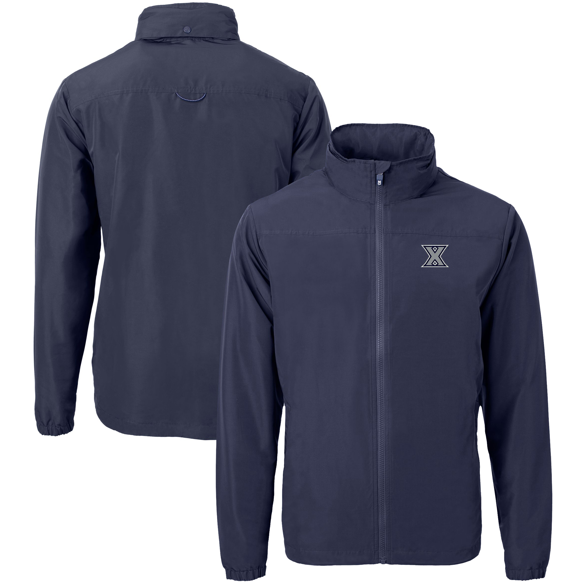Men's Cutter & Buck Navy Xavier Musketeers Big & Tall Charter Eco Knit Recycled Full-Zip Jacket - Image 5