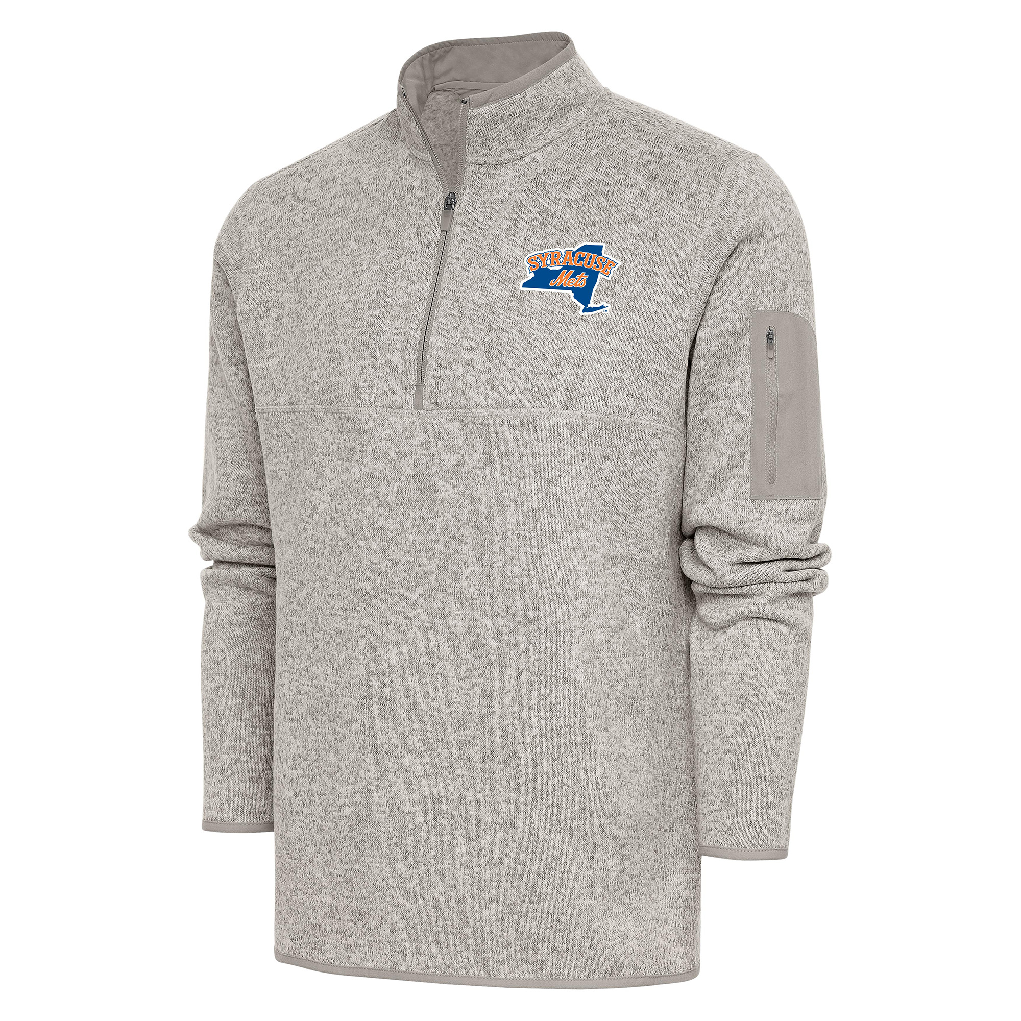 Men's Antigua Oatmeal Syracuse Mets Fortune Quarter-Zip Pullover Jacket