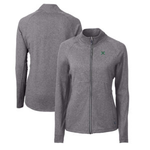Women's Cutter & Buck  Heather Black Hawaii Warriors Adapt Eco Knit Heather Recycled Full-Zip Jacket