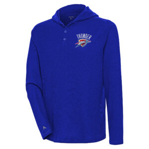 Men's Antigua  Royal Oklahoma City Thunder Strong Hold Long Sleeve Henley Hoodie T-Shirt