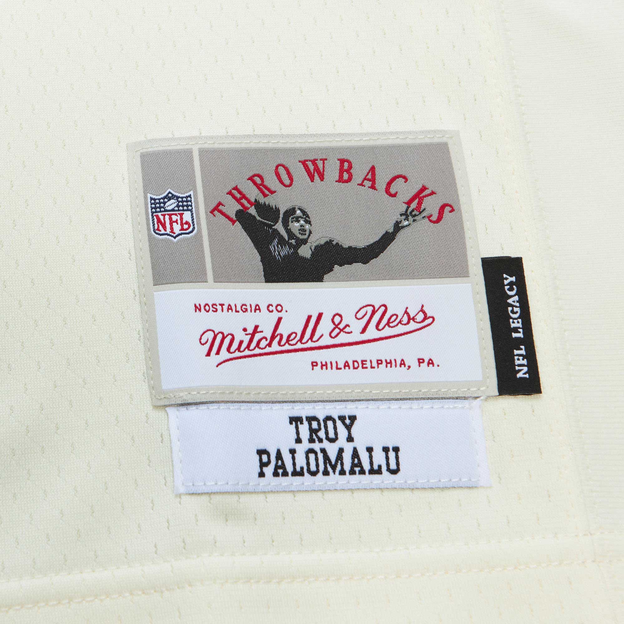 Men's Mitchell & Ness Troy Polamalu Cream Pittsburgh Steelers Chainstitch Legacy Jersey - Image 6
