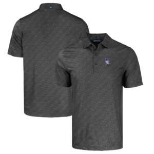 Men's Cutter & Buck Black Northwestern Wildcats Pike Eco Pebble Print Stretch Recycled Polo