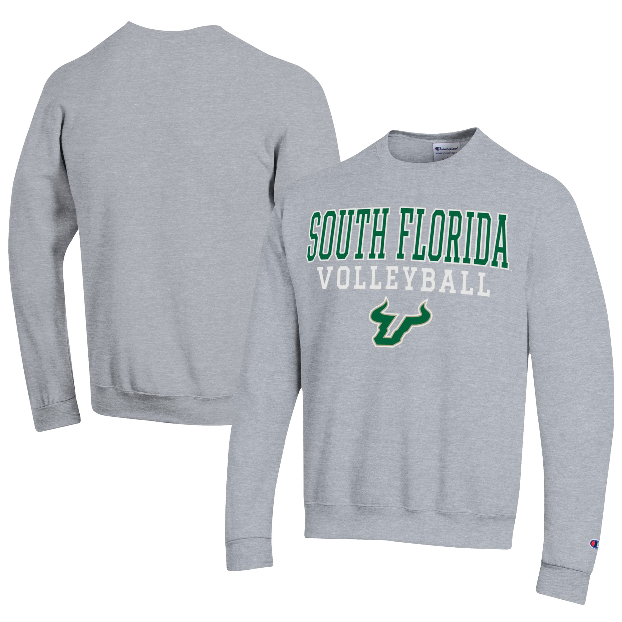 Men's Champion Gray South Florida Bulls Stacked Logo Volleyball Eco Powerblend Pullover Sweatshirt - Image 2