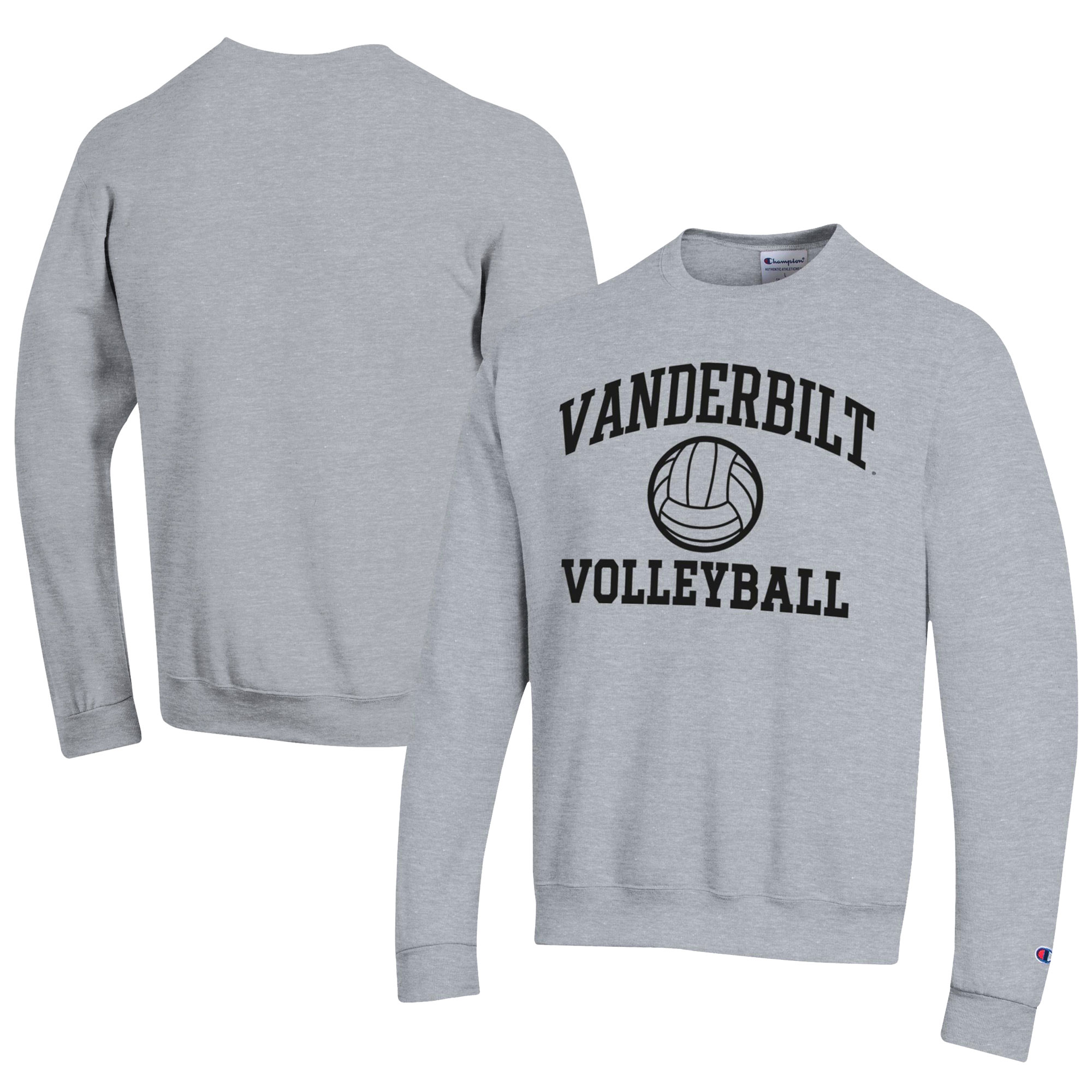 Men's Champion Gray Vanderbilt Commodores Icon Logo Volleyball Eco Powerblend Pullover Sweatshirt