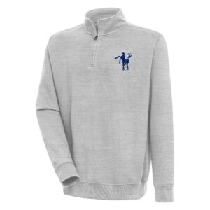 Men's Antigua Heather Gray Indianapolis Colts Throwback Logo Victory Quarter-Zip Pullover Top