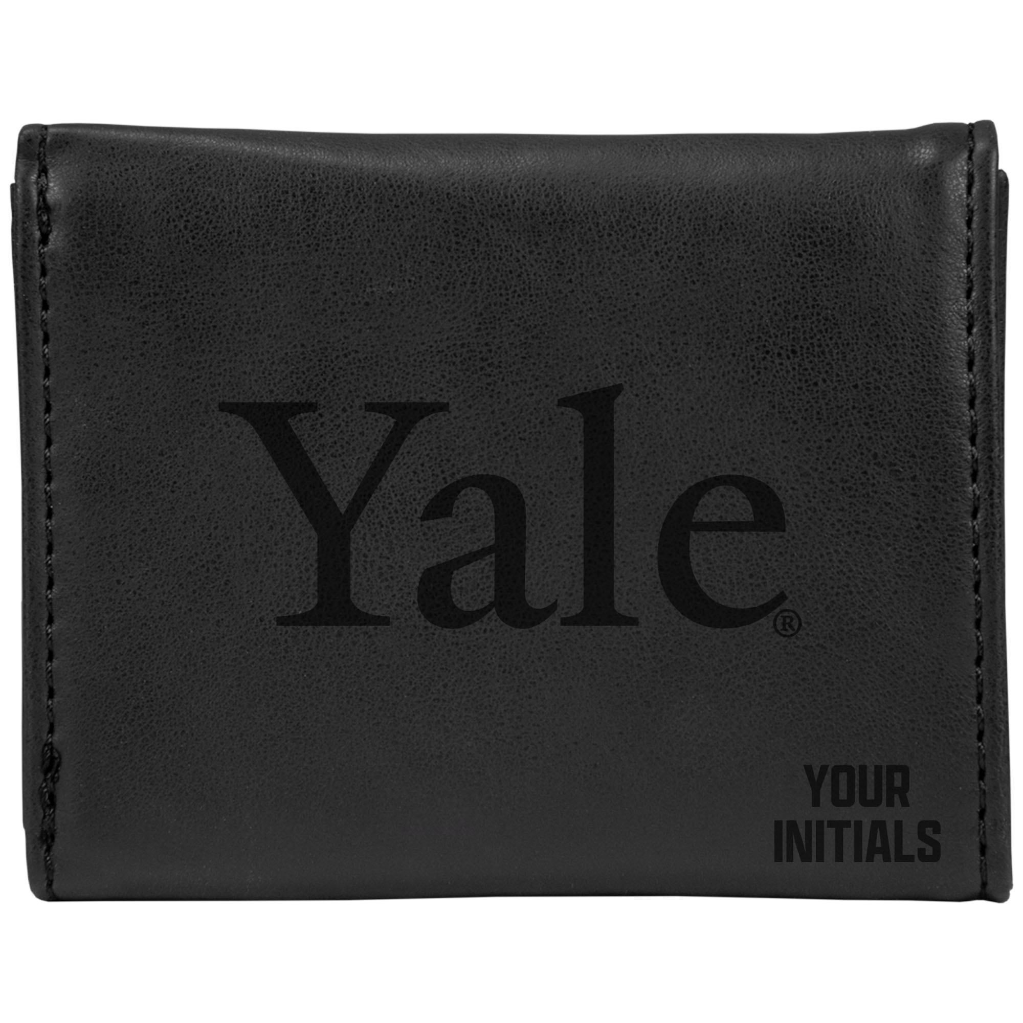 Black Yale Bulldogs Personalized Trifold Wallet