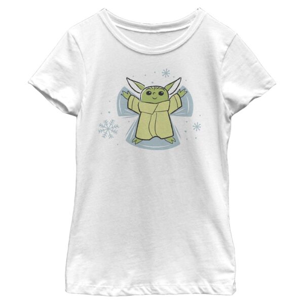 Girl's Youth Mad Engine Grogu White The Mandalorian Snow Angel Graphic T-Shirt