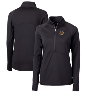 Women's Cutter & Buck Black Rochester Red Wings Adapt Eco Knit Stretch Recycled Half-Zip Top