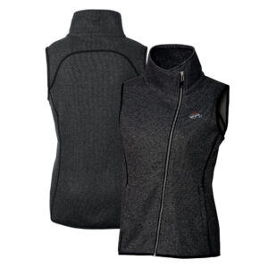 Women's Cutter & Buck  Heather Charcoal Rocket City Trash Pandas Mainsail Sweater Knit Asymmetrical Full-Zip Vest
