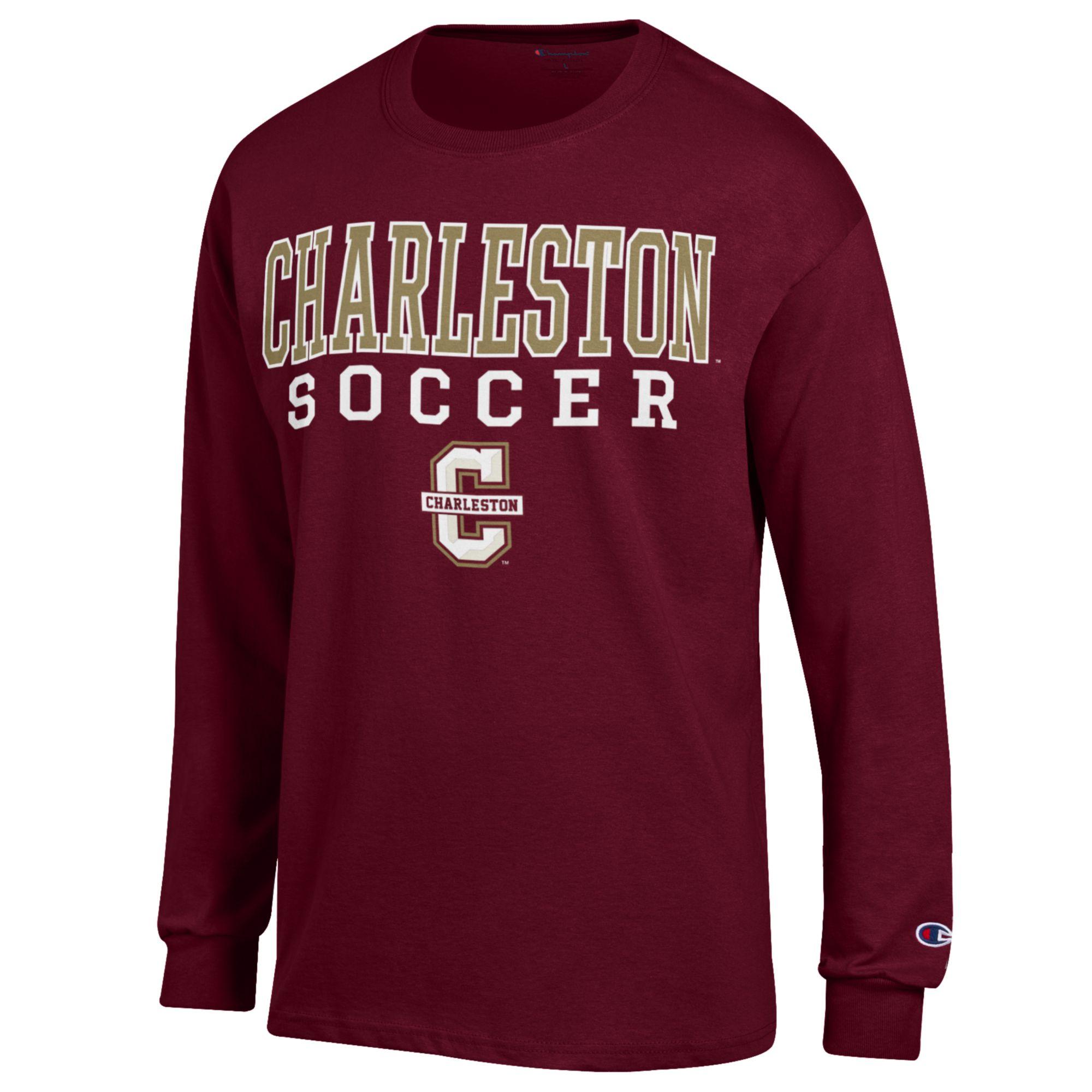 Men's Champion Maroon Charleston Cougars Soccer Stacked Logo Long Sleeve T-Shirt - Image 3