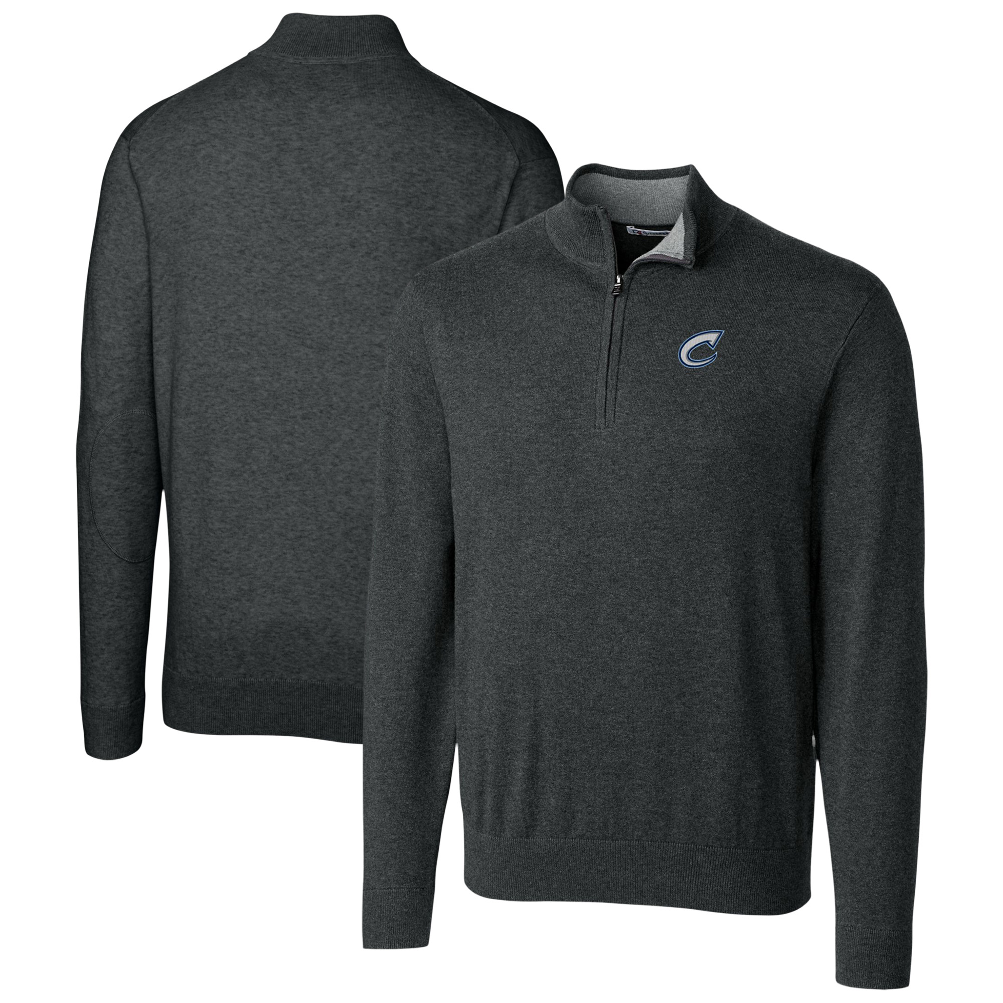Men's Cutter & Buck Heather Charcoal Columbus Clippers Lakemont Tri-Blend Quarter-Zip Pullover Sweater