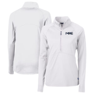 Women's Cutter & Buck White Milwaukee Brewers City Connect Adapt Eco Knit Recycled Half-Zip Pullover Top