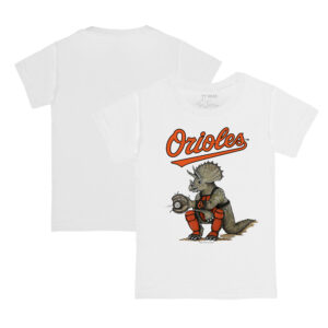 Infant Tiny Turnip White Baltimore Orioles Triceratops T-Shirt