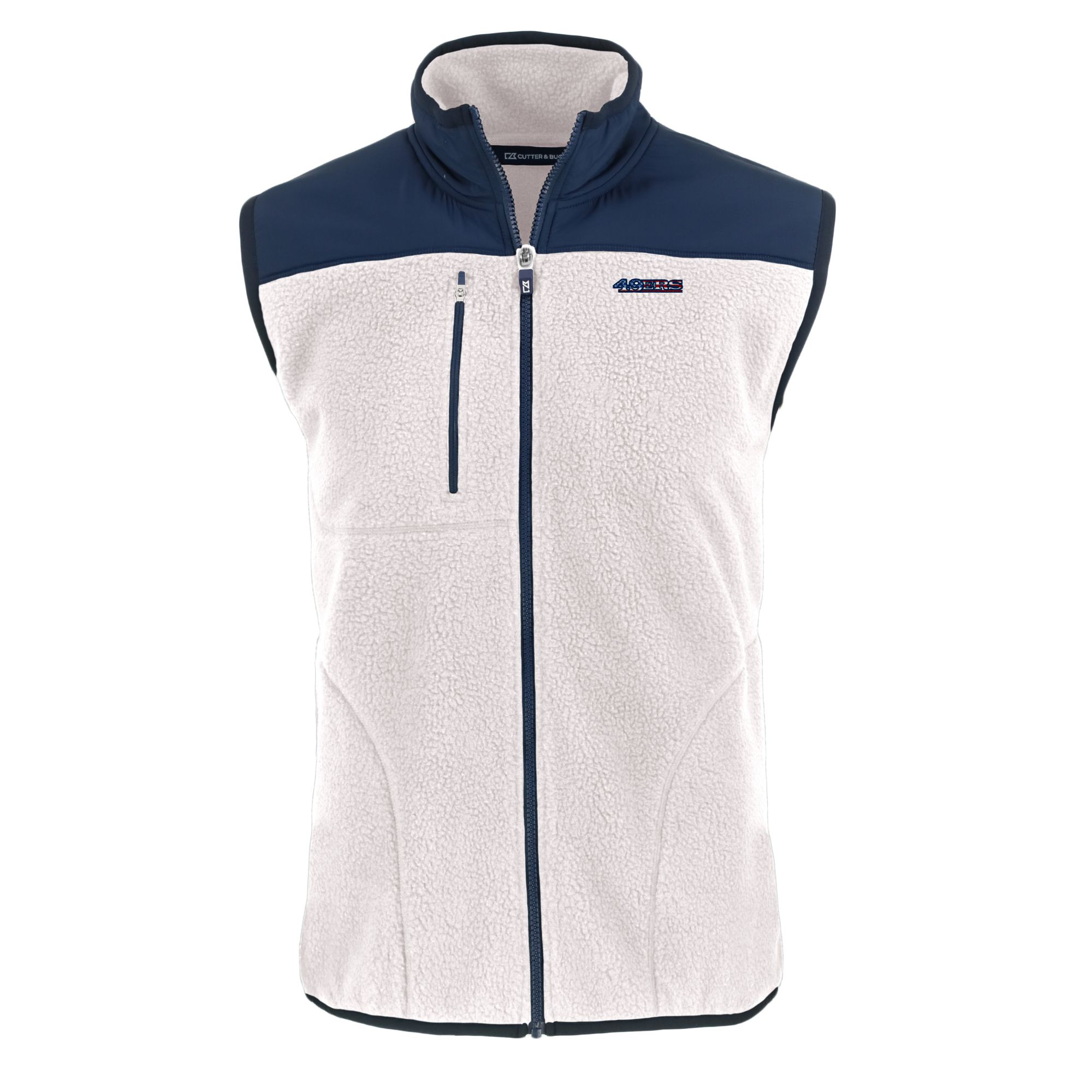 Men's Cutter & Buck Oatmeal San Francisco 49ers Americana Cascade Eco Sherpa Fleece Full-Zip Vest - Image 6
