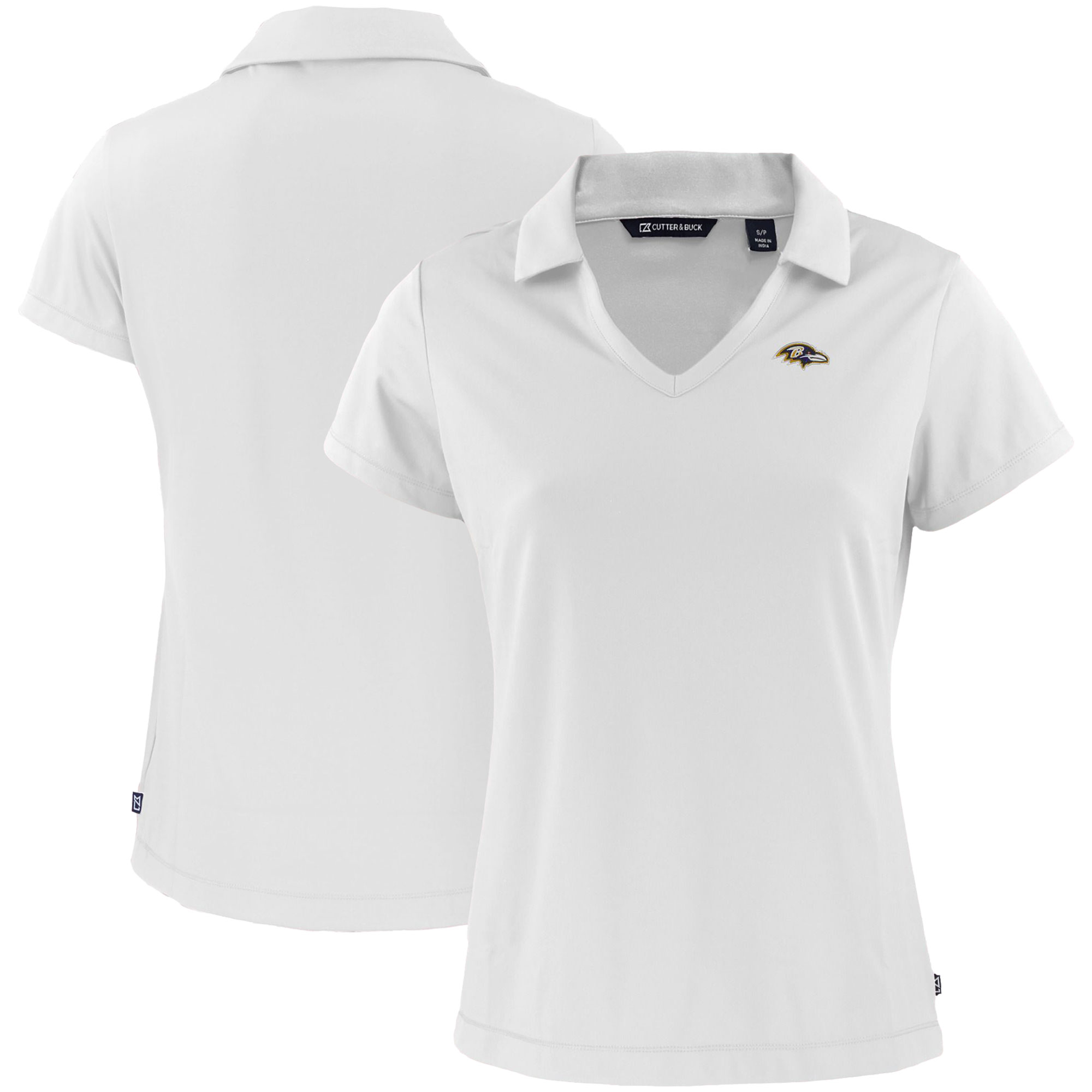 Women's Cutter & Buck White Baltimore Ravens Primary Mark Daybreak Eco Recycled V-Neck Polo