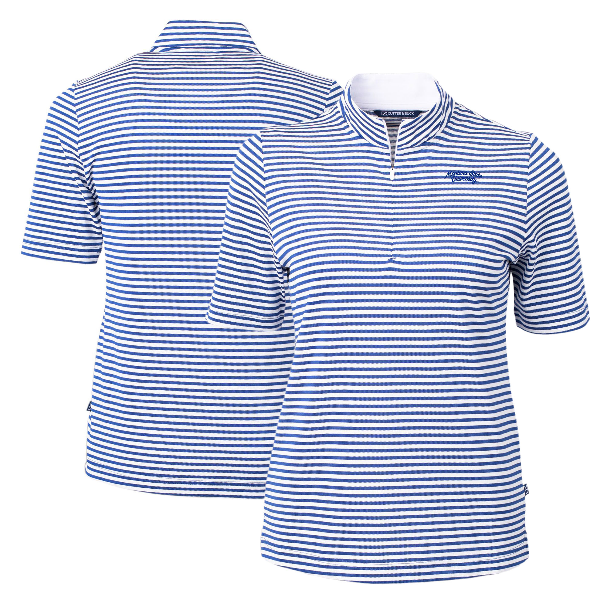Women's Cutter & Buck Blue Montana State Bobcats Vault DryTec Virtue Eco Pique Stripe Recycled Top