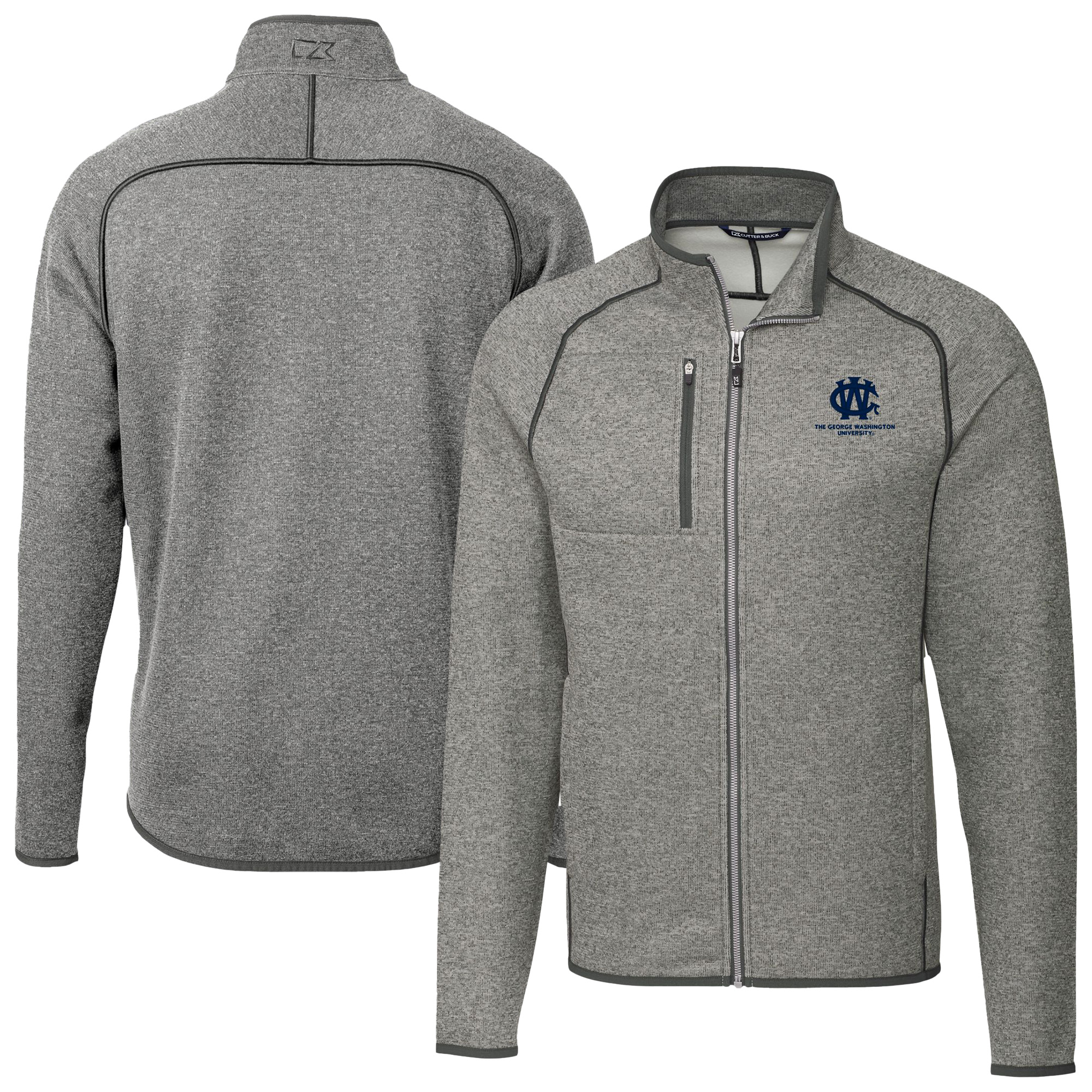 Men's Cutter & Buck Heather Gray George Washington University Big & Tall Mainsail Sweater-Knit Full-Zip Jacket