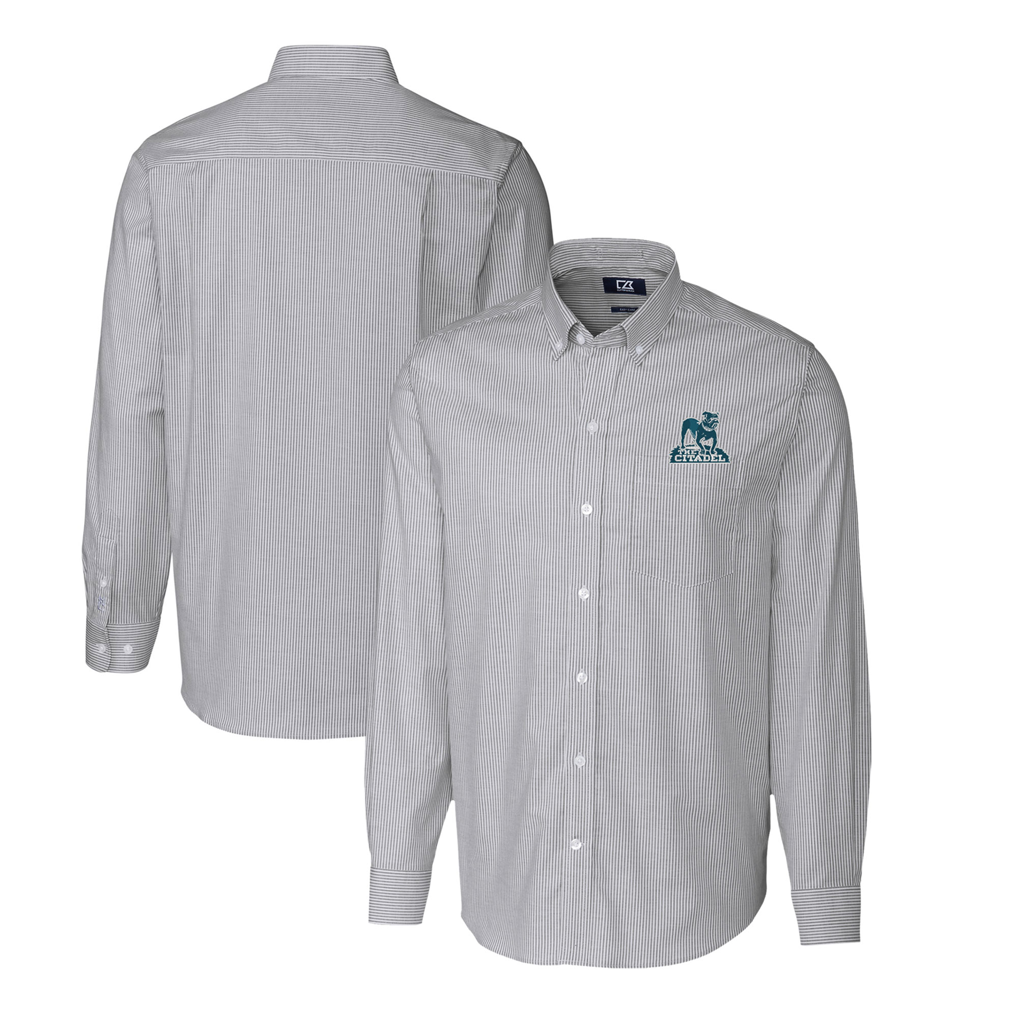 Men's Cutter & Buck Charcoal Citadel Bulldogs Stretch Oxford Stripe Big & Tall Long Sleeve Dress Shirt