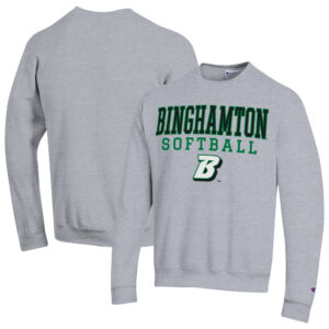 Men's Champion  Gray Binghamton Bearcats Stack Logo Softball Powerblend Pullover Sweatshirt