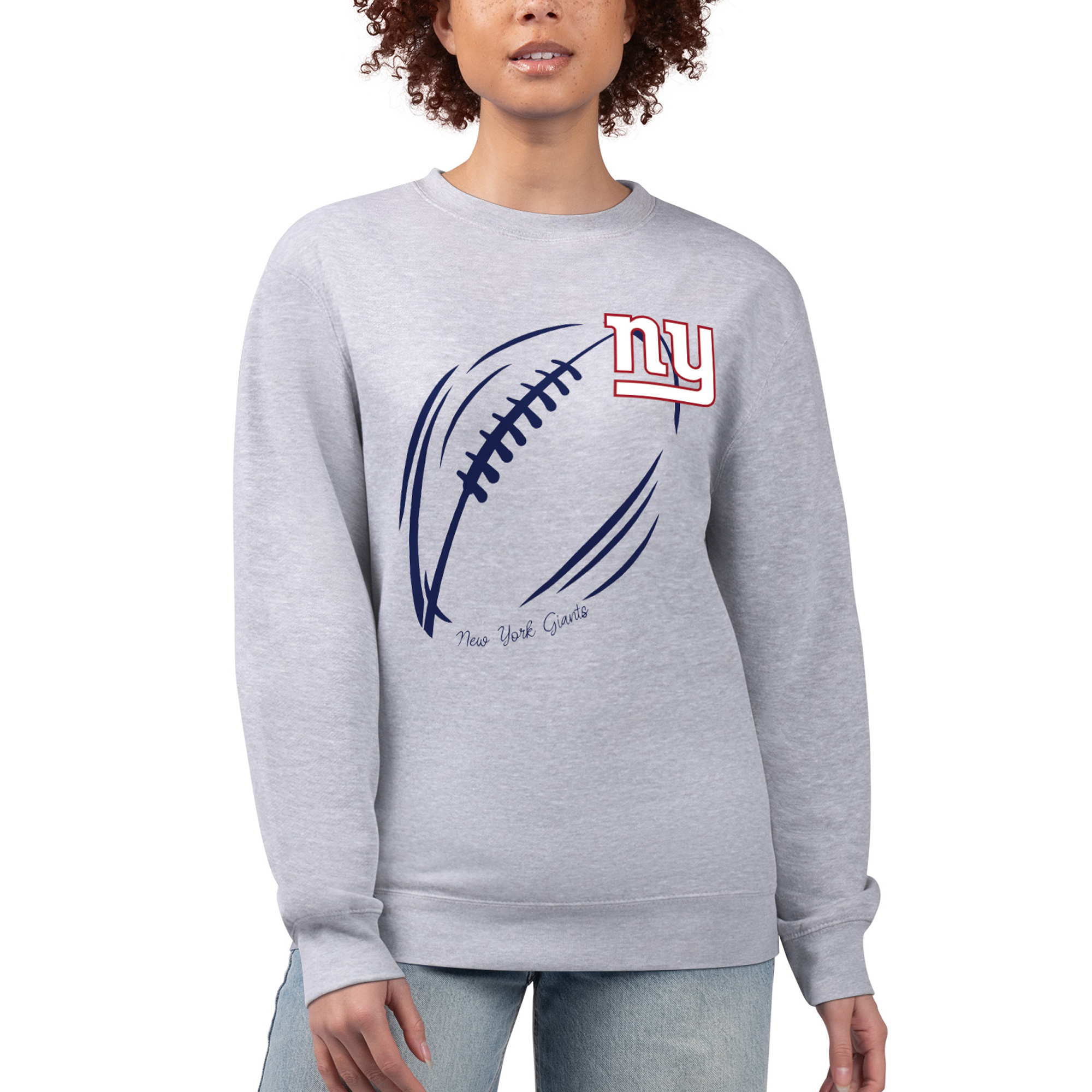 Women's G-III 4Her by Carl Banks Heather Gray New York Giants Football Logo Graphic Fleece Pullover Sweatshirt - Image 4