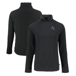 Women's Cutter & Buck Black Pittsburgh Steelers Coastline Epic Comfort Eco Recycled Funnel Neck Raglan Pullover Sweatshirt