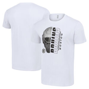 Men's Starter White Boston Bruins Half Helmet Logo T-Shirt