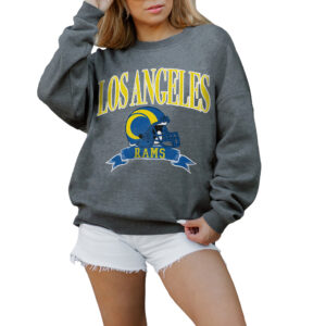 Women's Gameday Couture Charcoal Los Angeles Rams Seal The Deal Premium Fleece Drop Shoulder Pullover Sweatshirt