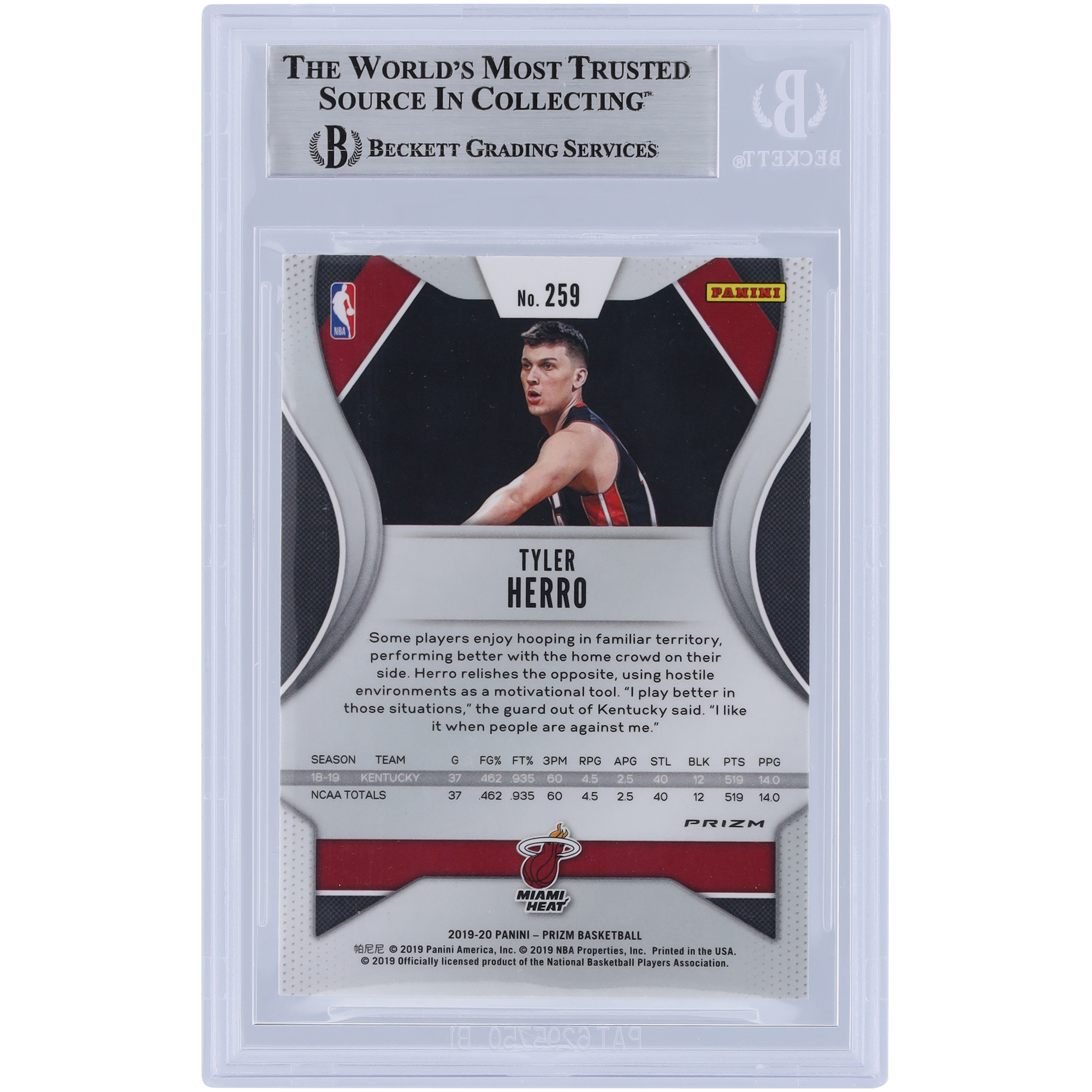 Tyler Herro Miami Heat Autographed 2019-20 Panini Prizm Green Prizm Green Ink #259 Beckett Fanatics Witnessed Authenticated Rookie Card - Image 3
