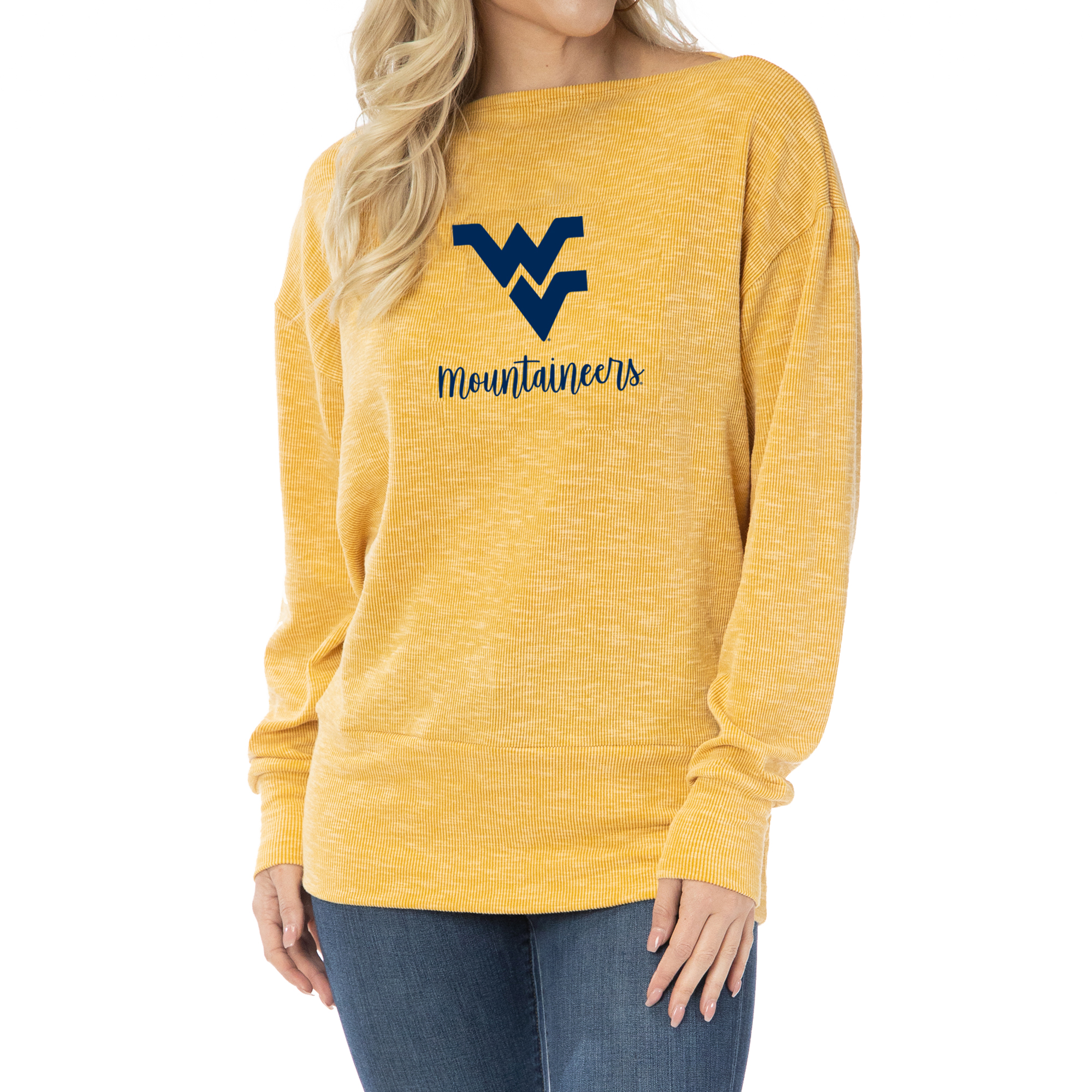 Women's Gold West Virginia Mountaineers Lainey Ribbed Tunic Tri-Blend Pullover Sweatshirt - Image 2