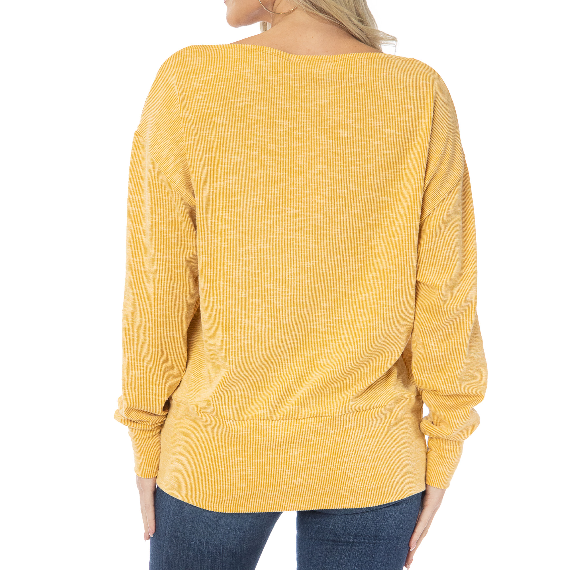 Women's Gold West Virginia Mountaineers Lainey Ribbed Tunic Tri-Blend Pullover Sweatshirt - Image 5