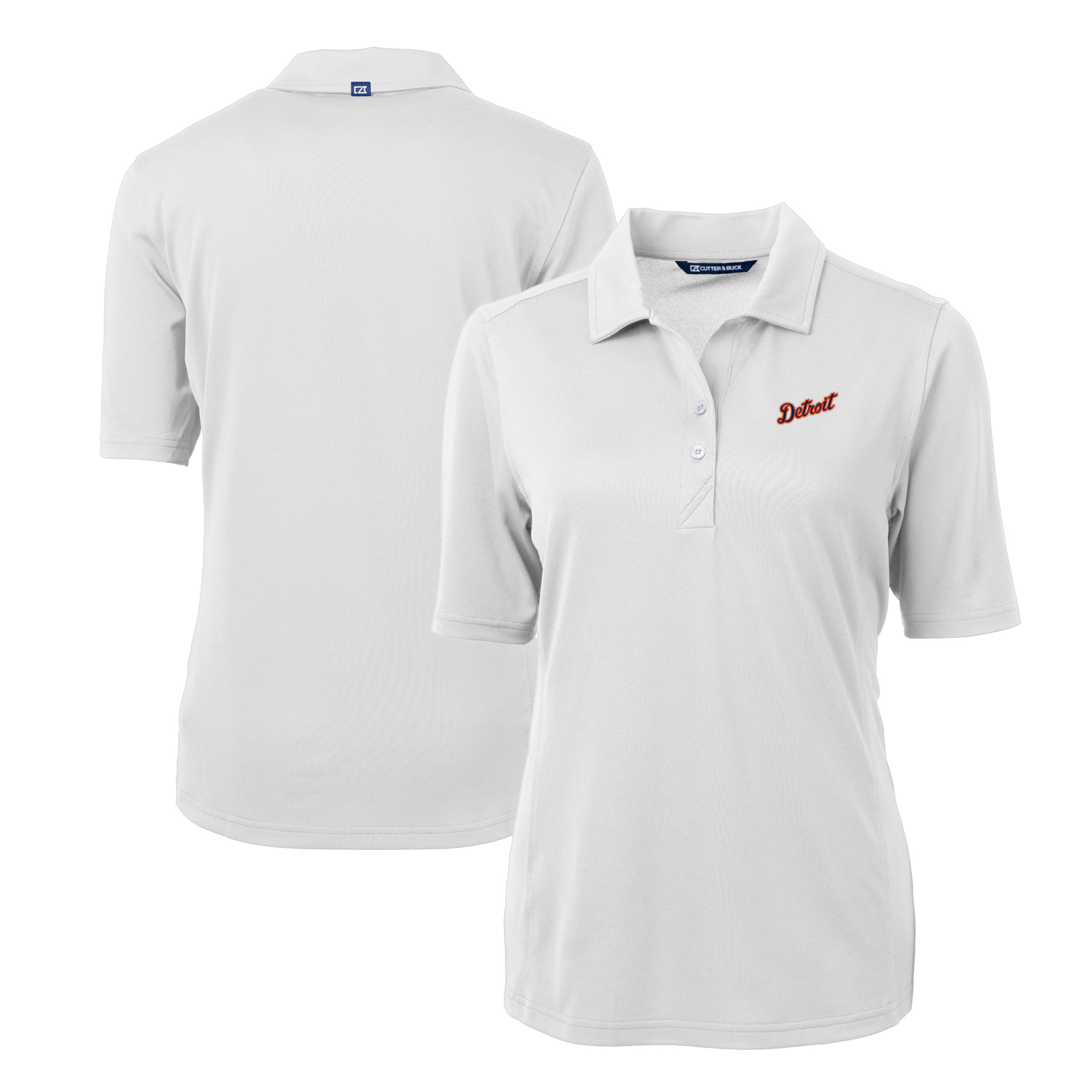 Women's Cutter & Buck White Detroit Tigers DryTec Virtue Eco Pique Recycled Polo