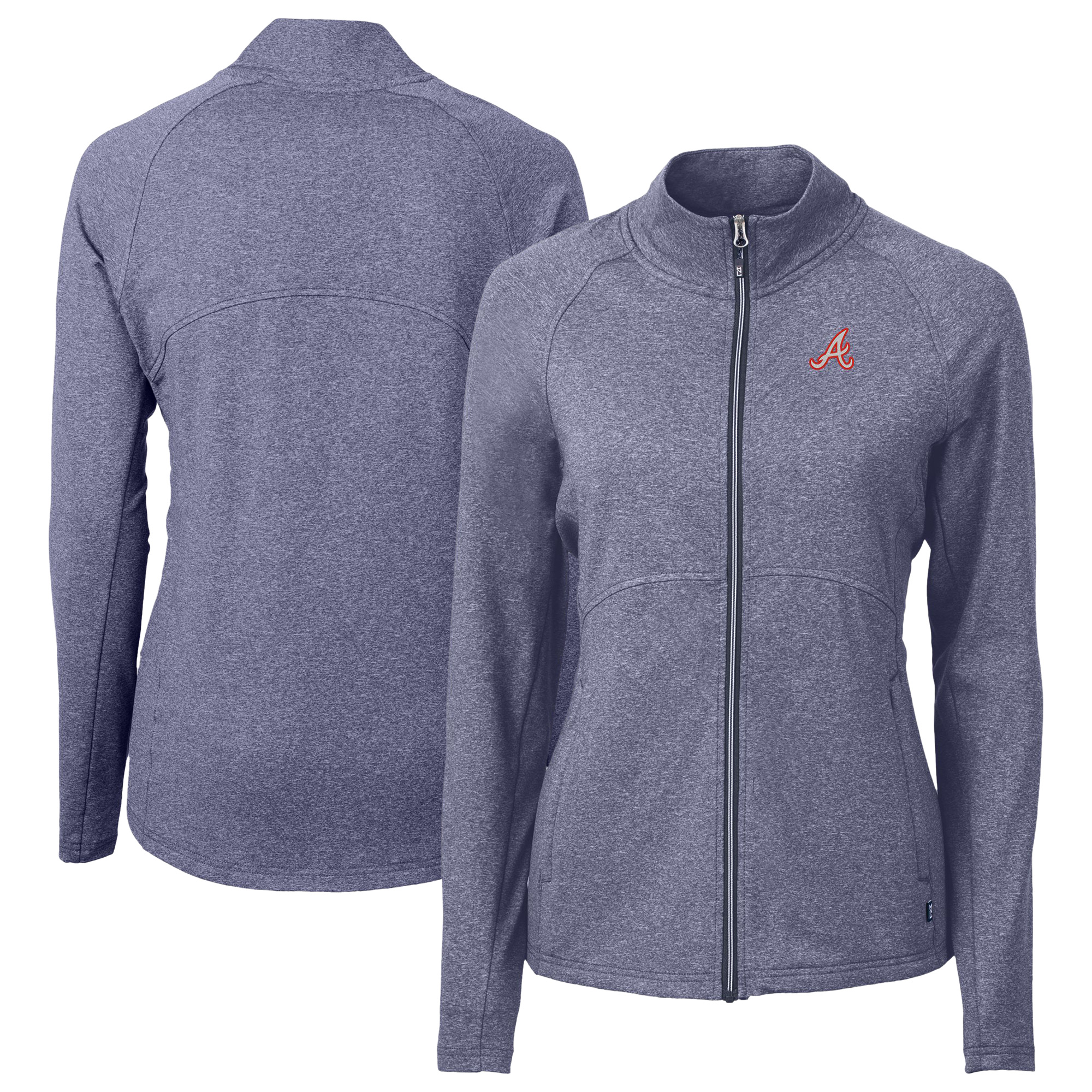 Women's Cutter & Buck Heather Navy Atlanta Braves Throwback Adapt Eco Knit Hybrid Recycled Full-Zip Jacket