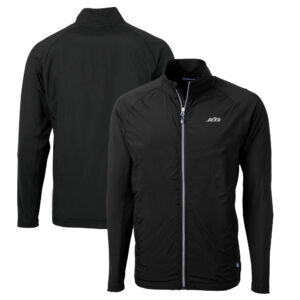 Men's Cutter & Buck Black New York Jets Monochromatic Logo Big & Tall Adapt Eco Knit Stretch Hybrid Full-Zip Jacket