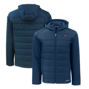 Men's Cutter & Buck Navy New York Jets Big & Tall Americana Evoke Hybrid Eco Softshell Recycled Full-Zip Hoodie Jacket