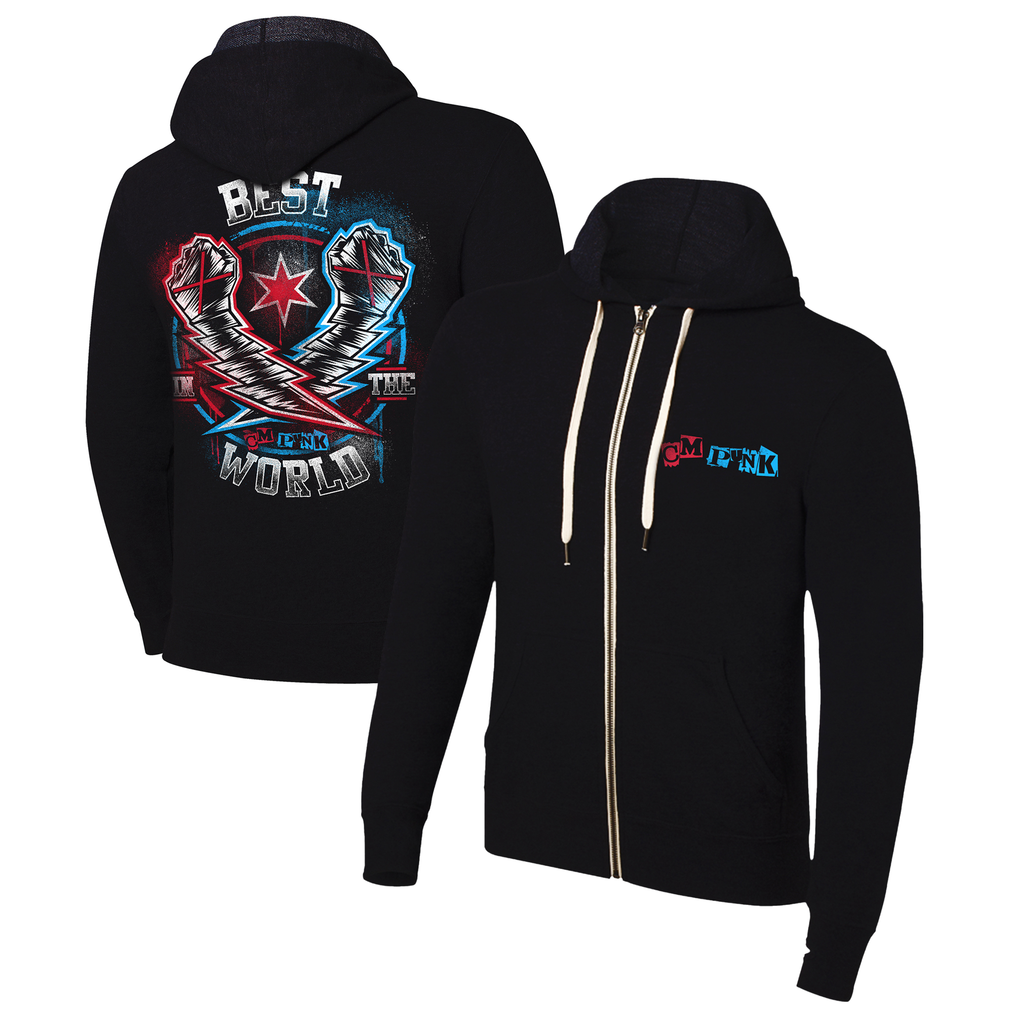 Men's Black CM Punk Lightning Fists Full-Zip Hoodie - Image 7