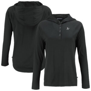 Women's Cutter & Buck Black Athletics Coastline Epic Comfort Eco Recycled Raglan Long Sleeve Hoodie T-Shirt
