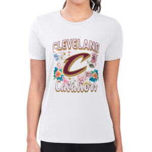 Women's G-III 4Her by Carl Banks White Cleveland Cavaliers Flowers Team Logo Graphic Fitted T-Shirt