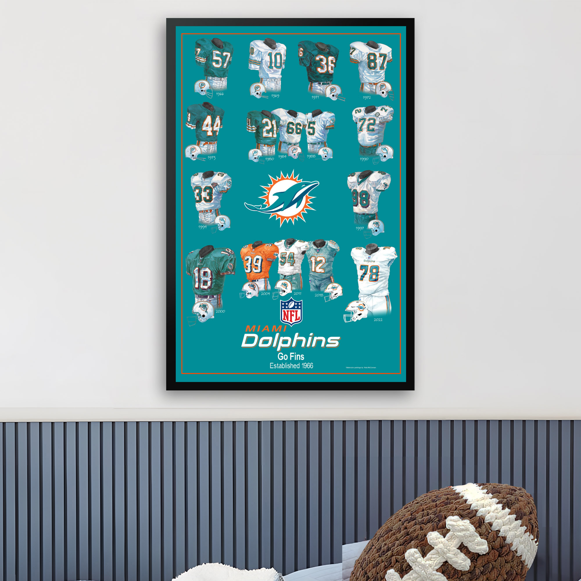 Miami Dolphins 27" x 39" Uniform Heritage Framed Art Print - Image 7