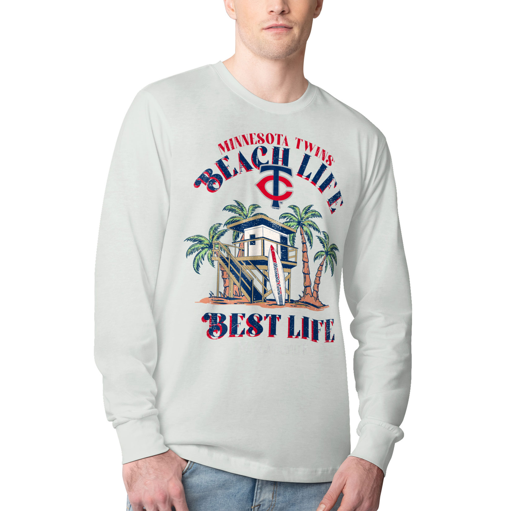 Men's Margaritaville Silver Minnesota Twins Beach Hut Graphic Long Sleeve T-Shirt - Image 2