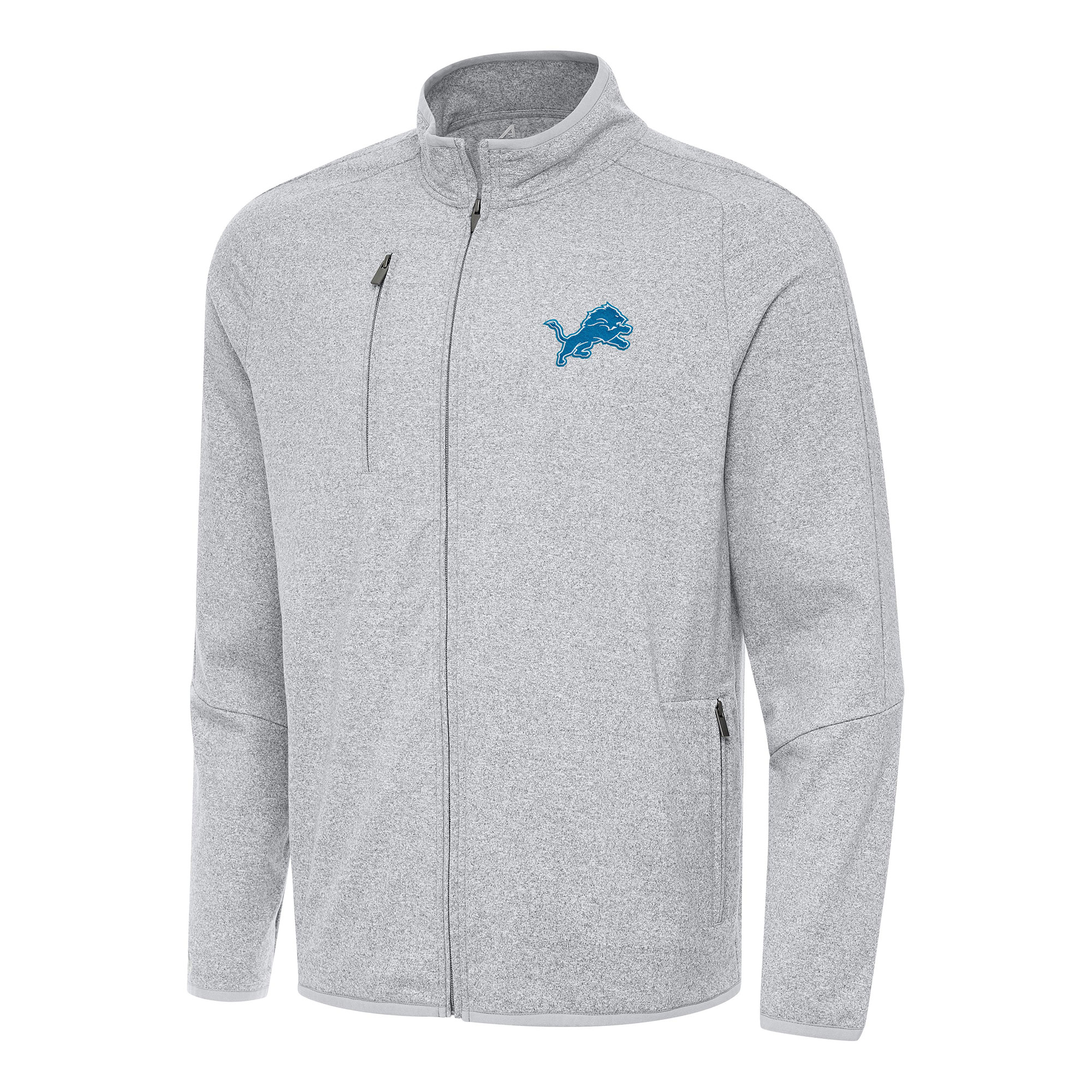 Men's Antigua Heather Gray Detroit Lions Hold-Up Tri-Blend Full-Zip Jacket