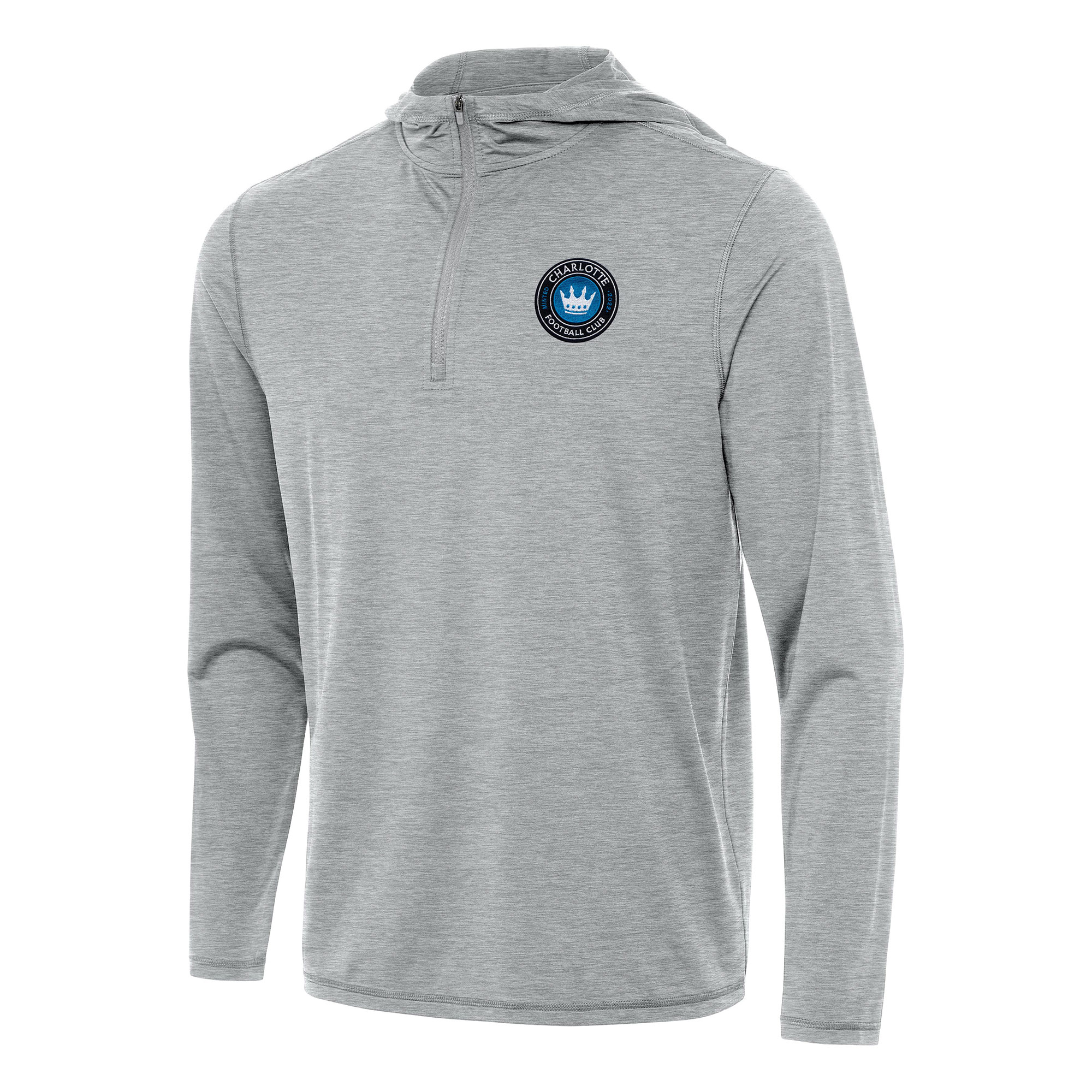 Men's Antigua Heather Gray Charlotte FC Tidy Quarter-Zip Hoodie