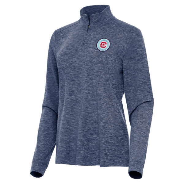 Women's Antigua Heather Navy Chicago Fire Mentor Quarter-Zip Jacket