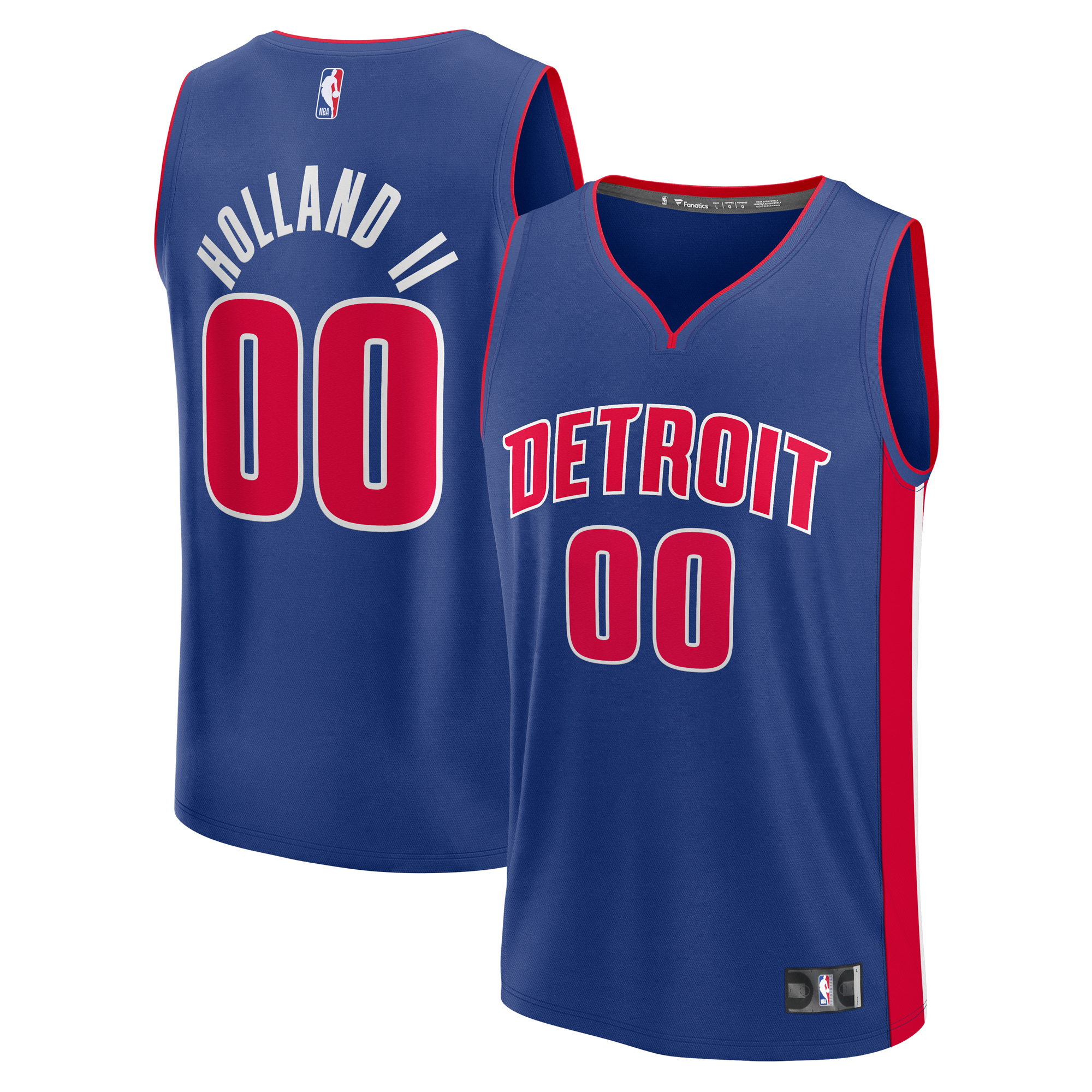 Men's Fanatics Ron Holland II Blue Detroit Pistons Fast Break Replica Player Jersey - Icon Edition - Image 5