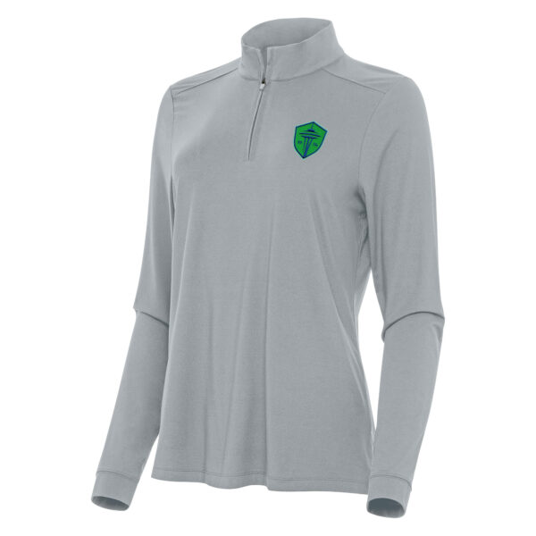 Women's Antigua Gray Seattle Sounders FC Logo Intent Quarter-Zip Top