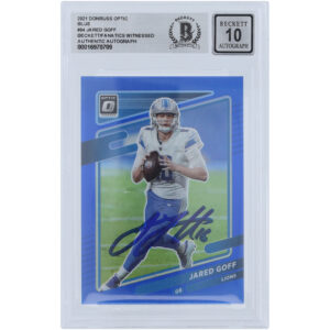 Jared Goff Detroit Lions Autographed 2021 Panini Donruss Optic Blue #84 #/179 Beckett Fanatics Witnessed Authenticated 10 Card