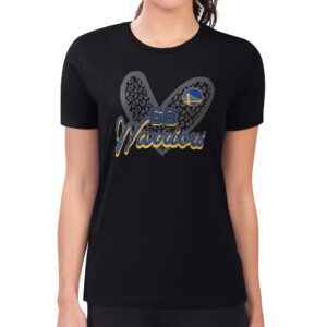 Women's G-III 4Her by Carl Banks  Black Golden State Warriors Leopard Heart Fitted T-Shirt