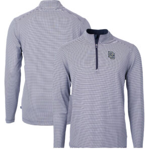 Men's Cutter & Buck  Navy Washington Nationals Big & Tall Cooperstown Collection Virtue Eco Pique Micro Stripe Recycled Quarter-Zip Top