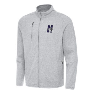 Men's Antigua Heather Gray Northwestern Wildcats Hold-Up Tri-Blend Full-Zip Jacket